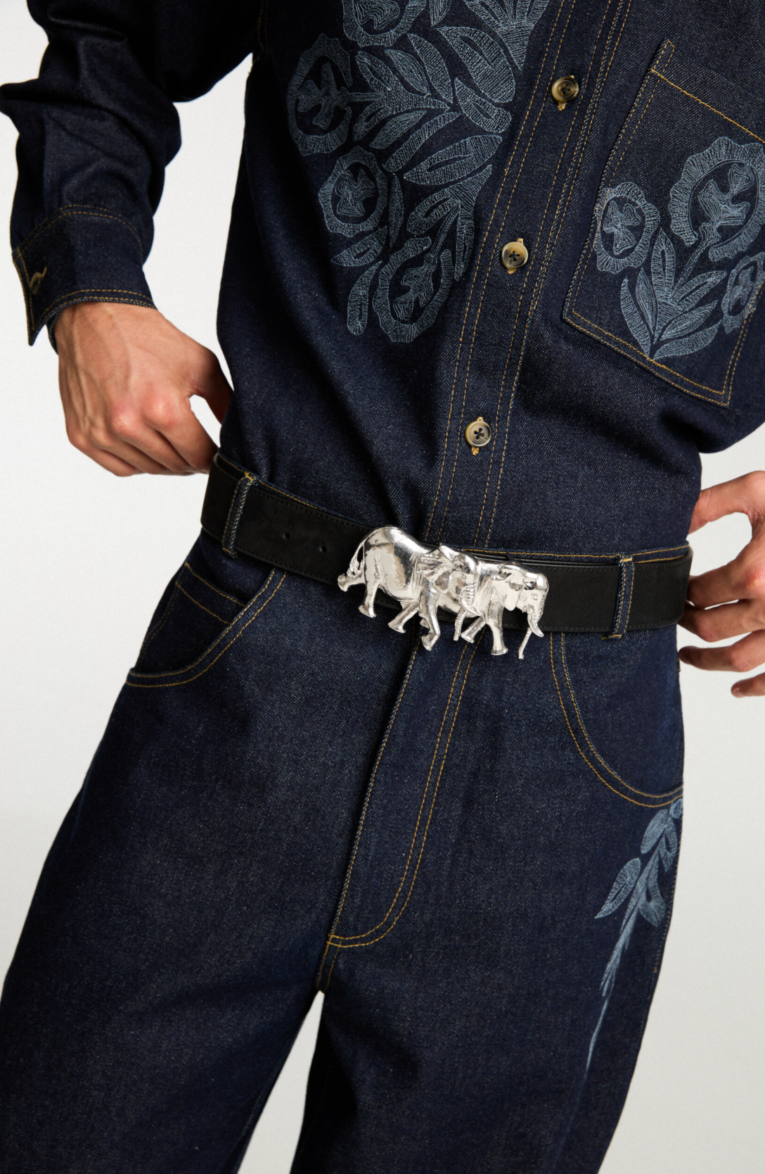 Elephants ArtBuckle Grande Plata de Ley Rodiada