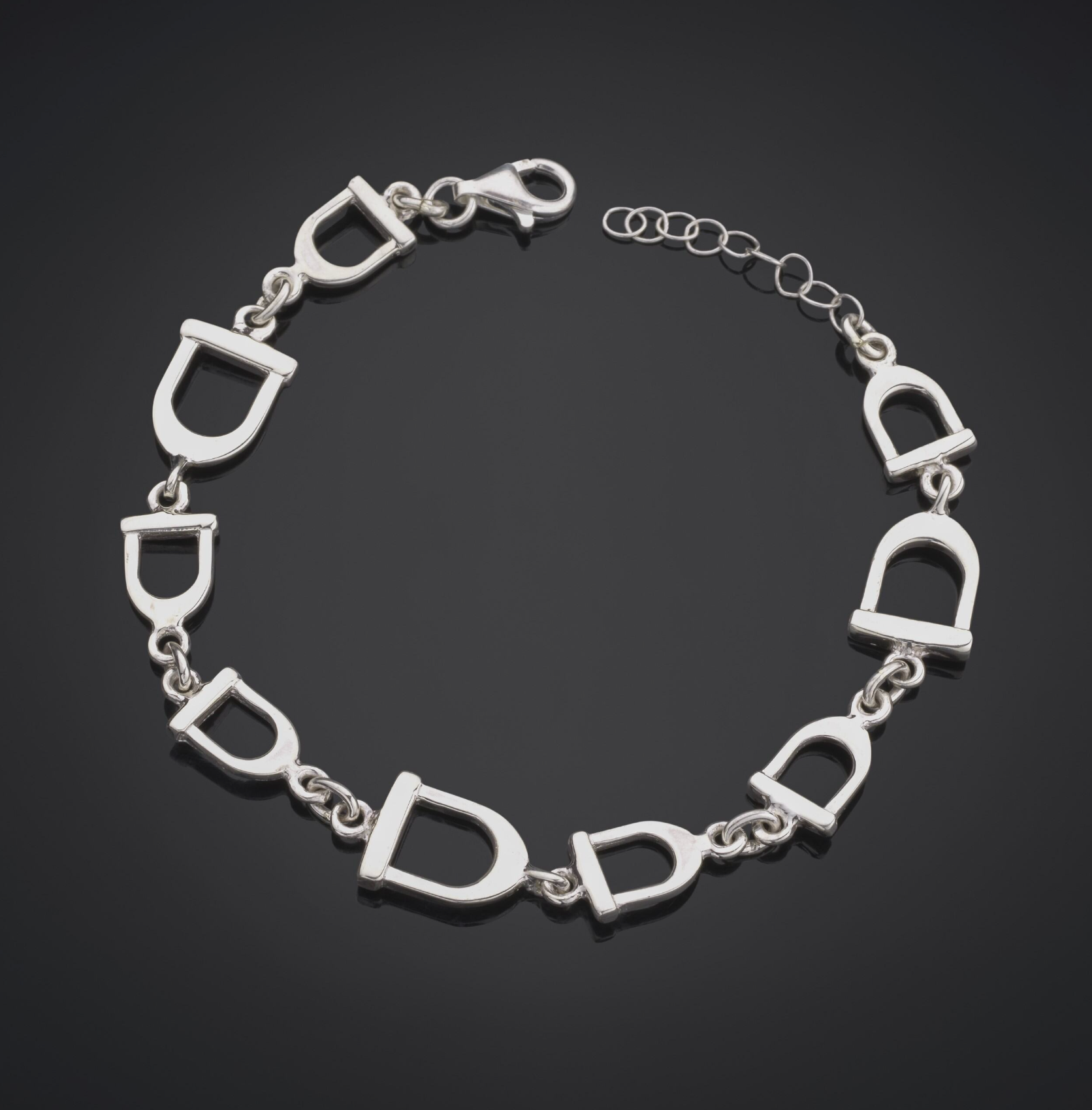 Horse & Pony Stirrup Brazalete Plata de Ley Rodiada