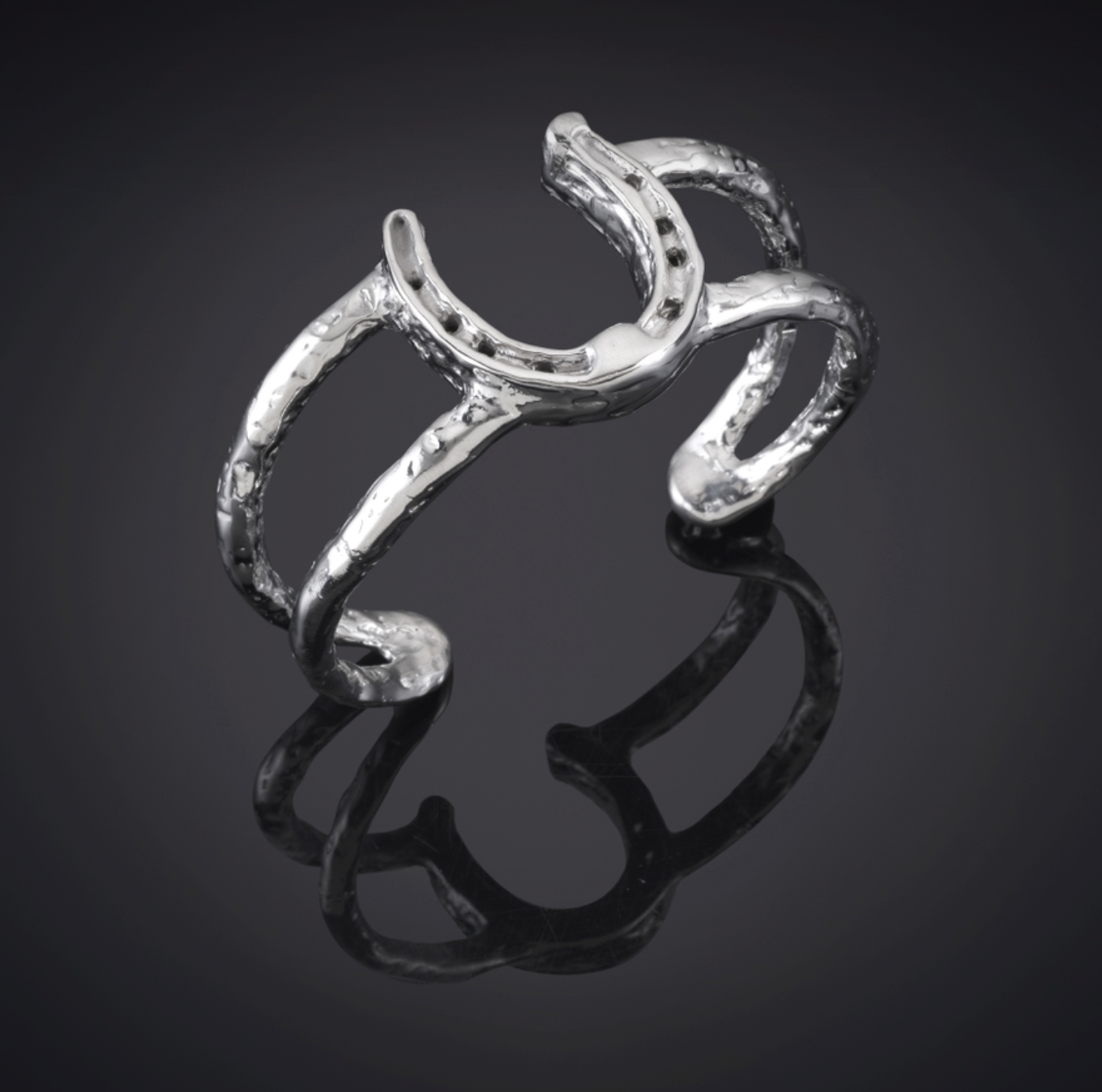 Lucky Horseshoe Hammered Cuff Sterling Silver