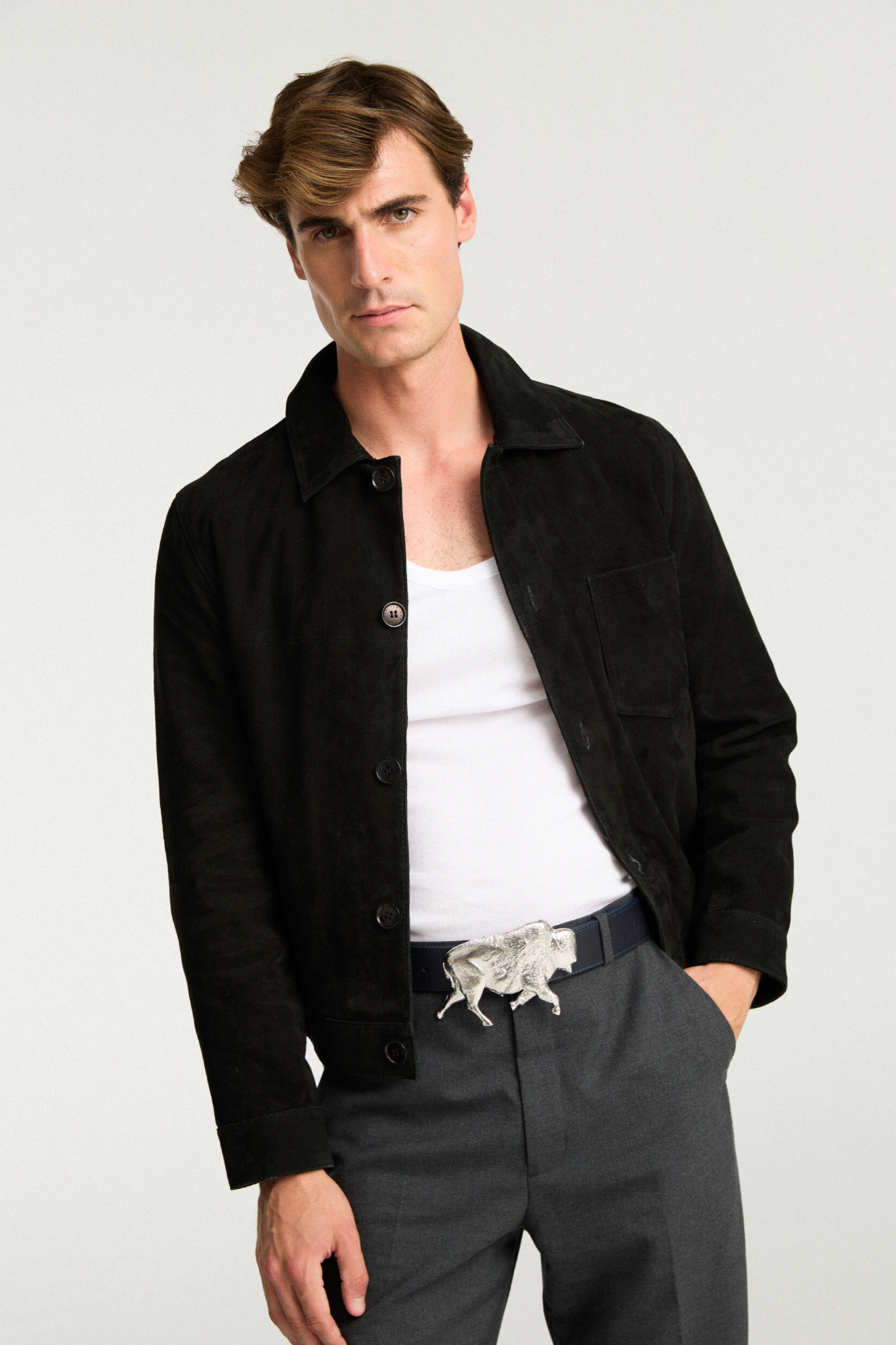 Bison ArtBuckle Grande Plata de Ley Rodiada