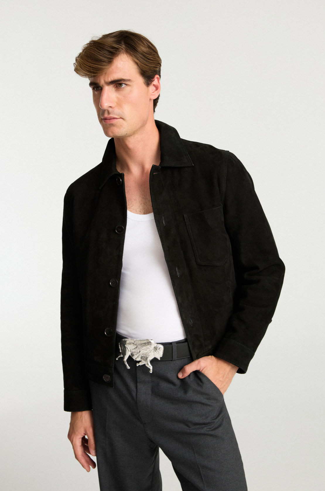 Bison ArtBuckle Grande Plata de Ley Rodiada